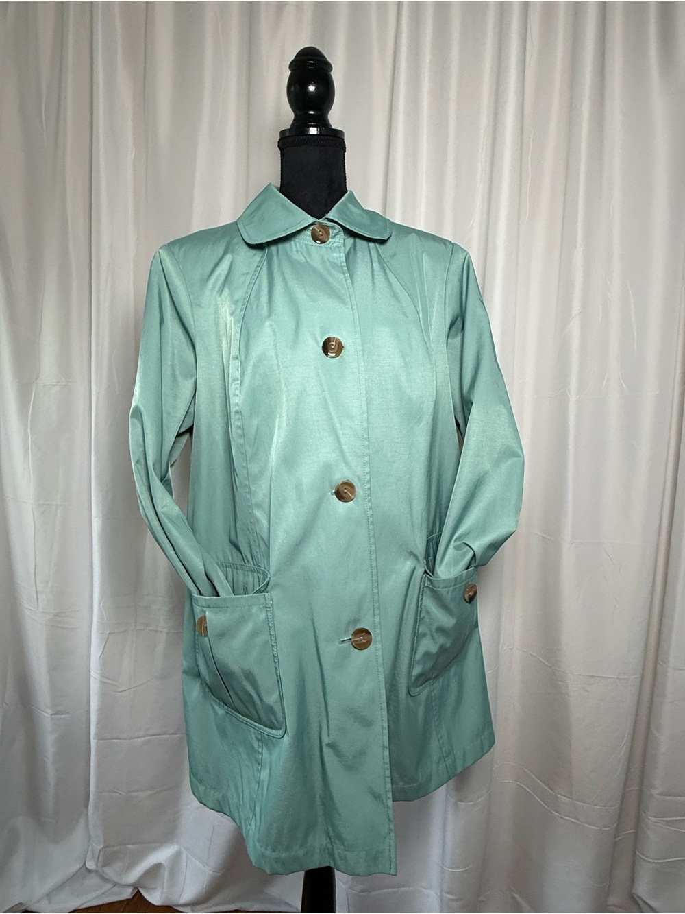 Vintage 90s Y2K Gallery Woman 1X Mint Aqua Satin Lined Car Coat Plus Size Retro